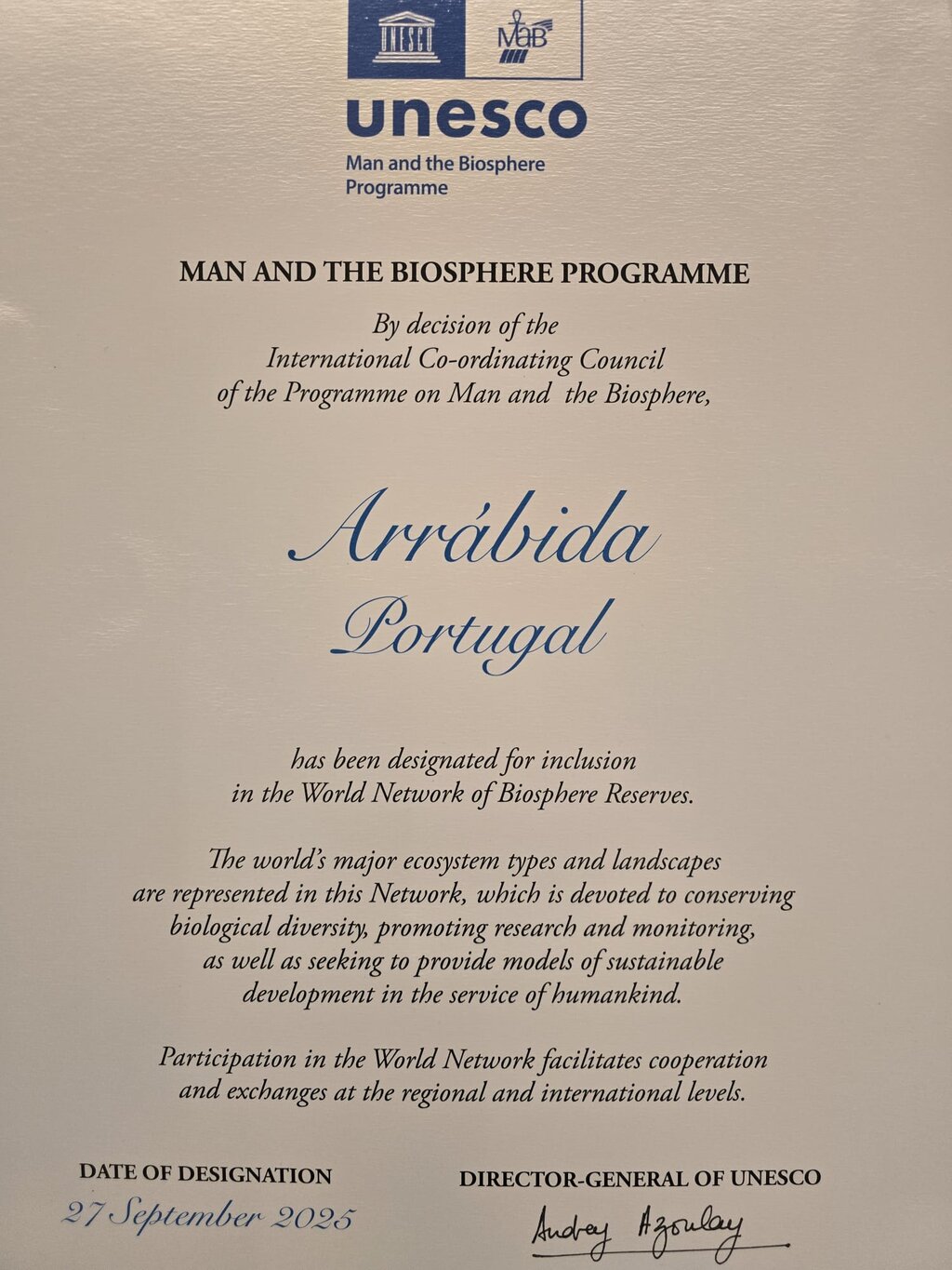 Diploma Reserva da Biosfera